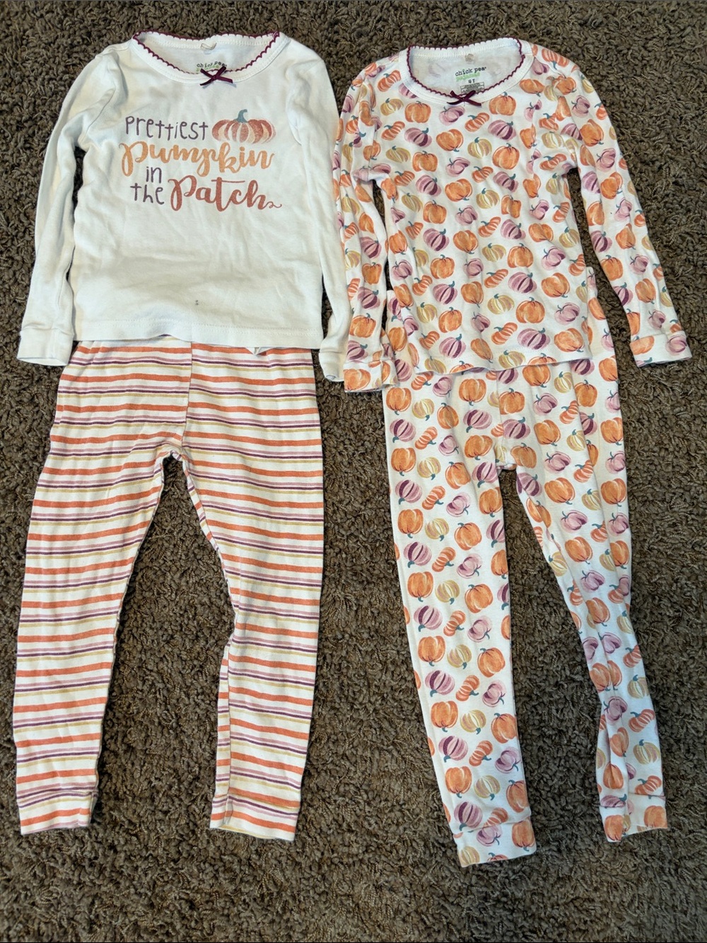 chick pea Kids Pumpkin Patch Pajama Sets - White, Orange & Pink